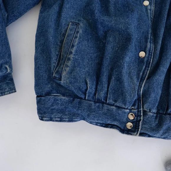 Vintage Denim Trucker Jacket Red Black Checker Flannel Lined Button Up Jacket L - Picture 7 of 13